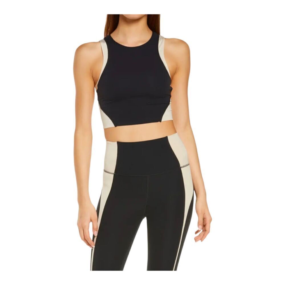 New! Nike Black & Sheer Cream Dri-FIT Yoga Luxe Crop Tank, 2X (20-22)